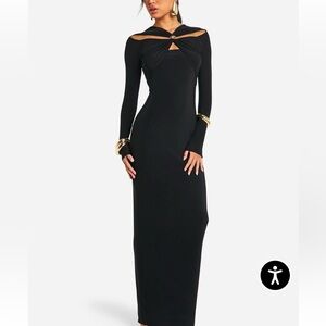 Boohoo Black Maxi Dress with Gold Accent